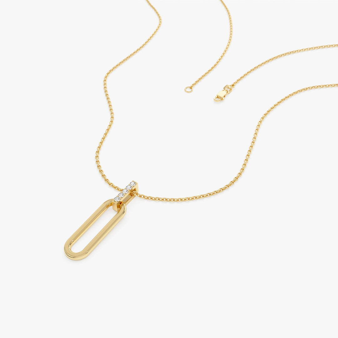 Round Cut Diamond 14k Gold Paper Clip Link Pendant for Her - Doozy Diamonds