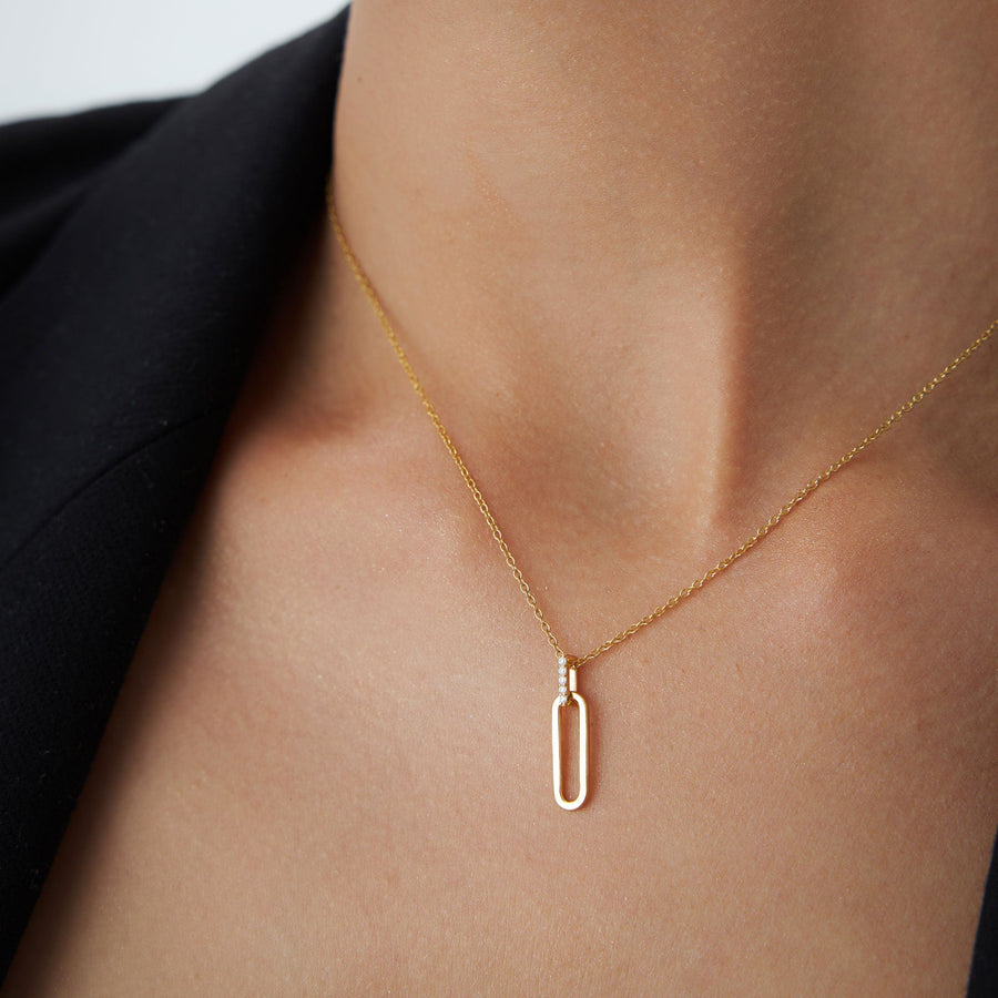 Round Cut Diamond 14k Gold Paper Clip Link Pendant for Her - Doozy Diamonds