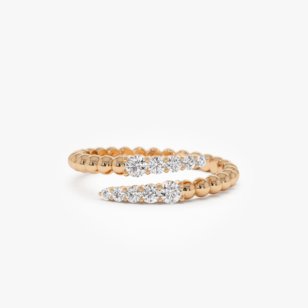 Round Cut Beaded Gold Diamond Spiral Band for Women - Doozy Diamonds