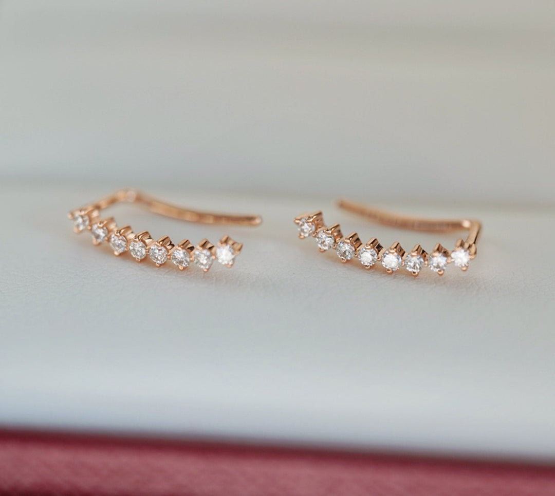 Round Cut Diamond Ear Climber Earrings for Daily Wear - Doozy Diamonds
