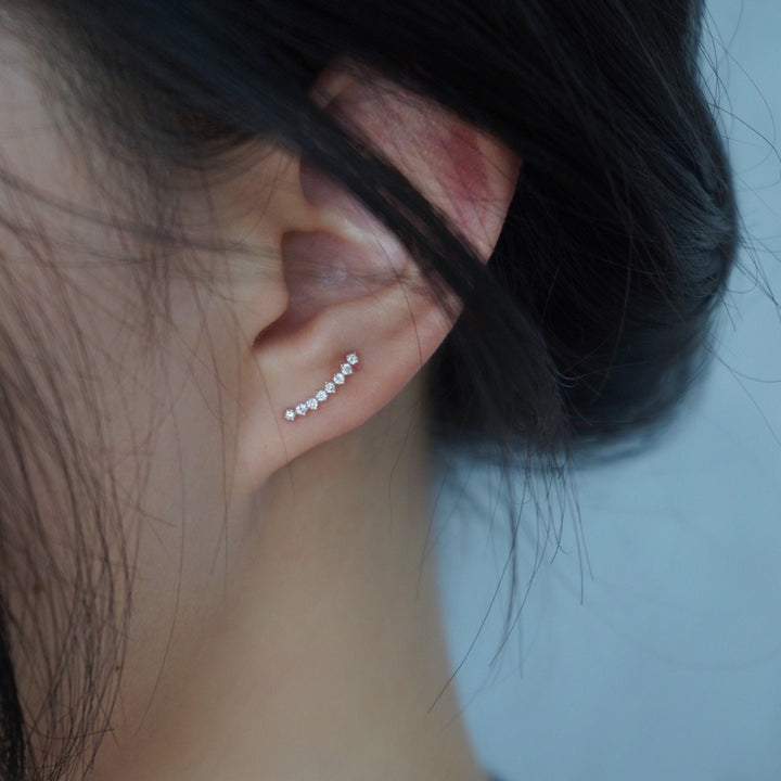 Round Cut Diamond Ear Climber Earrings for Daily Wear - Doozy Diamonds
