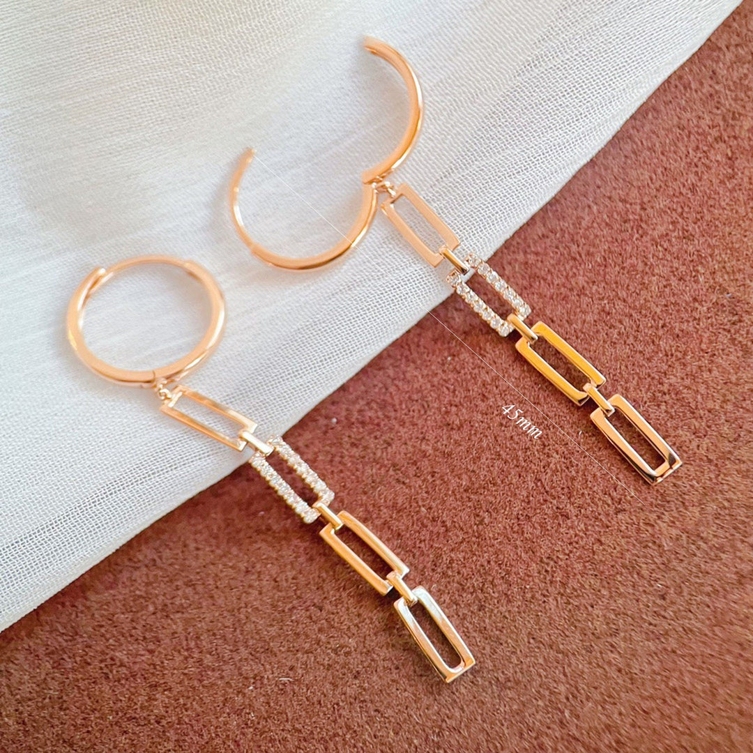 Diamond Rectangle Chain Link Threader Earrings for Her - Doozy Diamonds