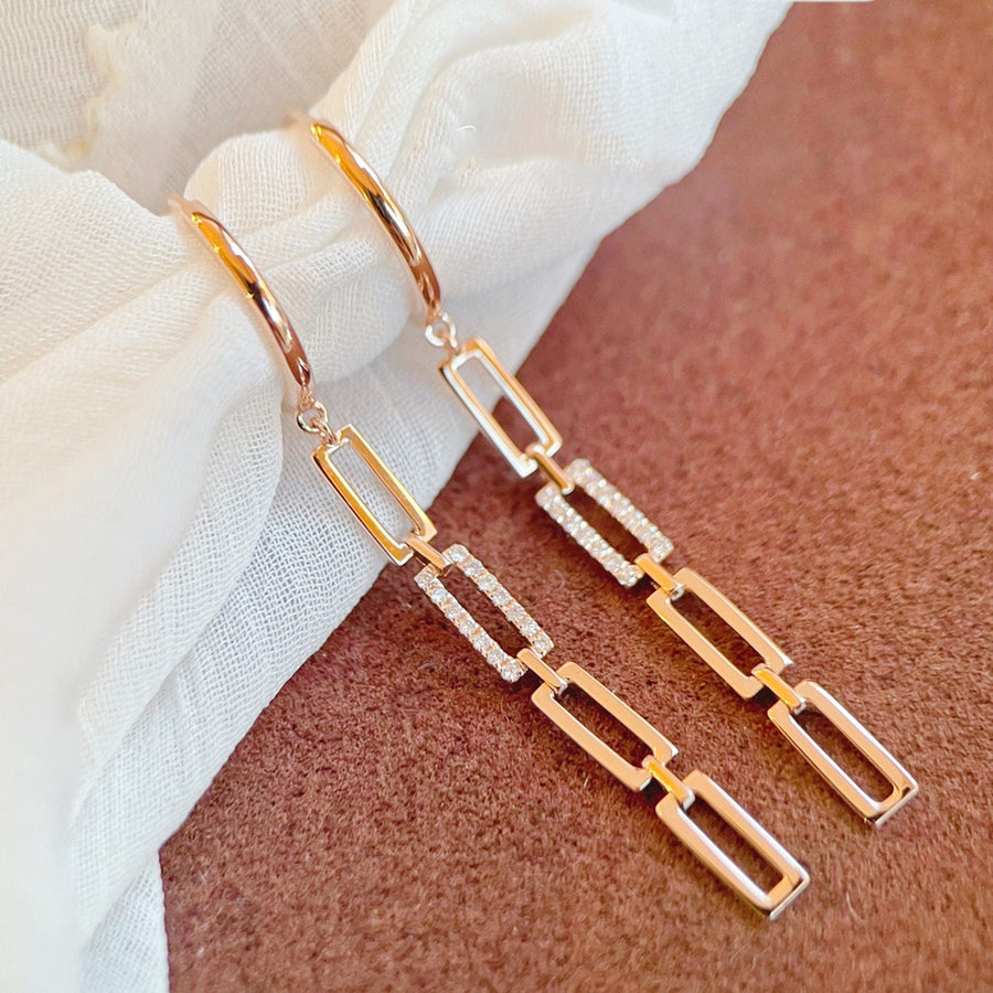 Diamond Rectangle Chain Link Threader Earrings for Her - Doozy Diamonds