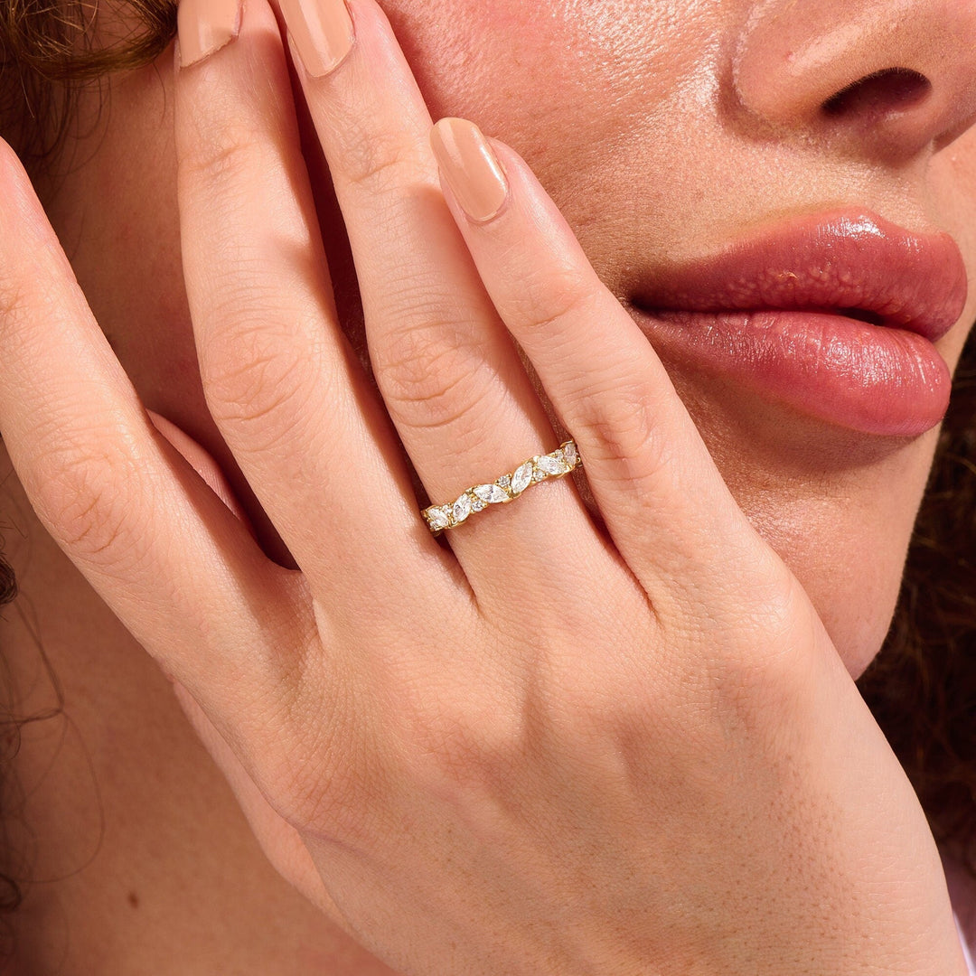 Round & Marquise Cut Diamond Cluster Wedding Band for Her - Doozy Diamonds