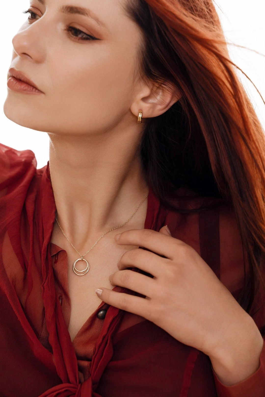 14K Solid Gold Double Circle Necklace for Women - Doozy Diamonds