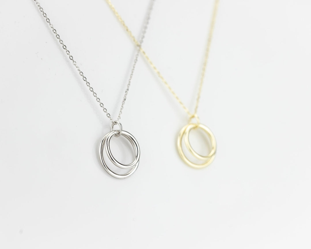 14K Solid Gold Double Circle Necklace for Women - Doozy Diamonds