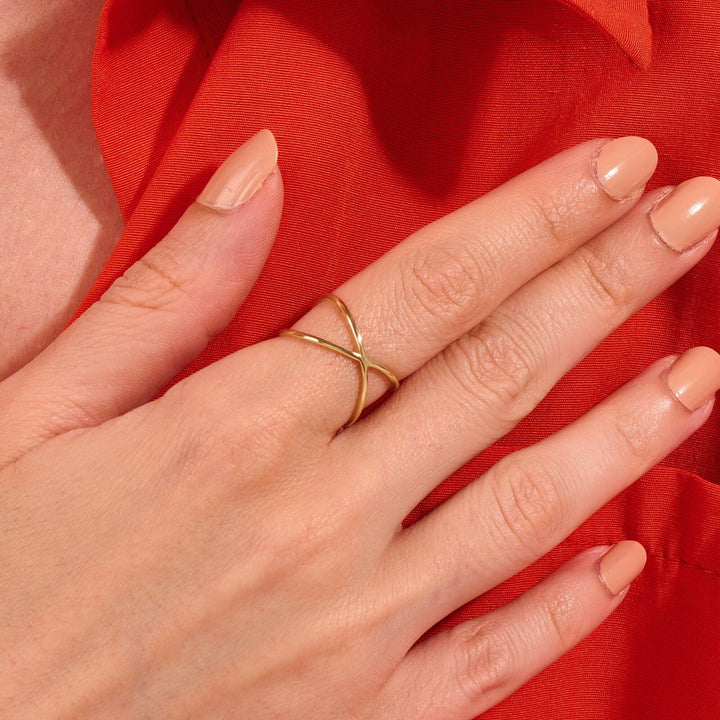 Criss Cross Gold Wedding Band in Solid Yellow Gold - Doozy Diamonds