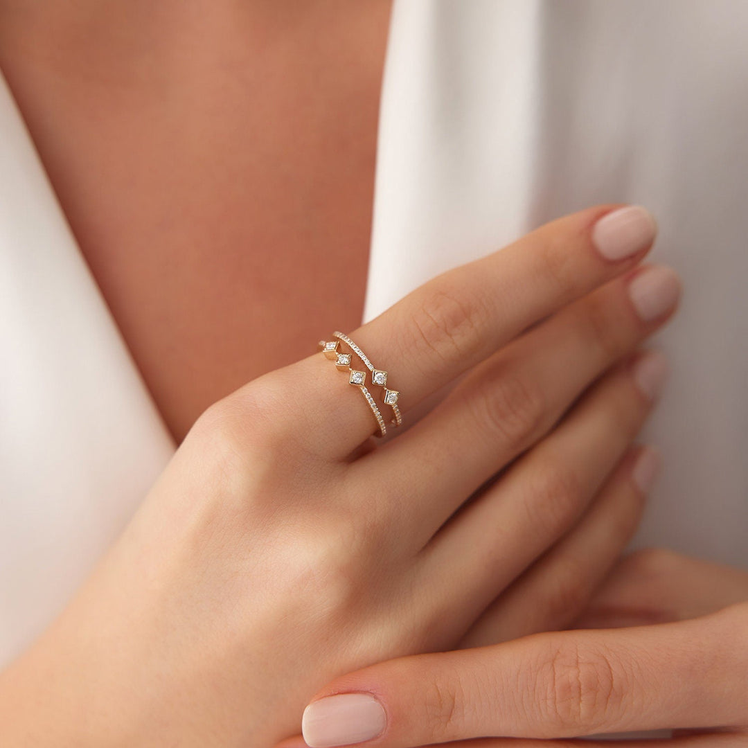 Round Cut Diamond Unique Double Pave Wedding Band for Women - Doozy Diamonds