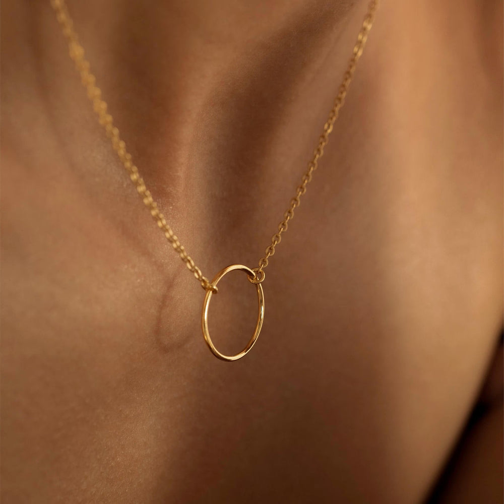 Circle Pendant Dainty Simple Necklace in 14K Solid Gold - Doozy Diamonds