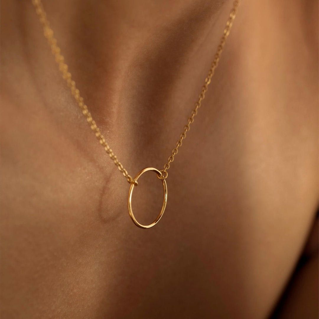 Circle Pendant Dainty Simple Necklace in 14K Solid Gold - Doozy Diamonds
