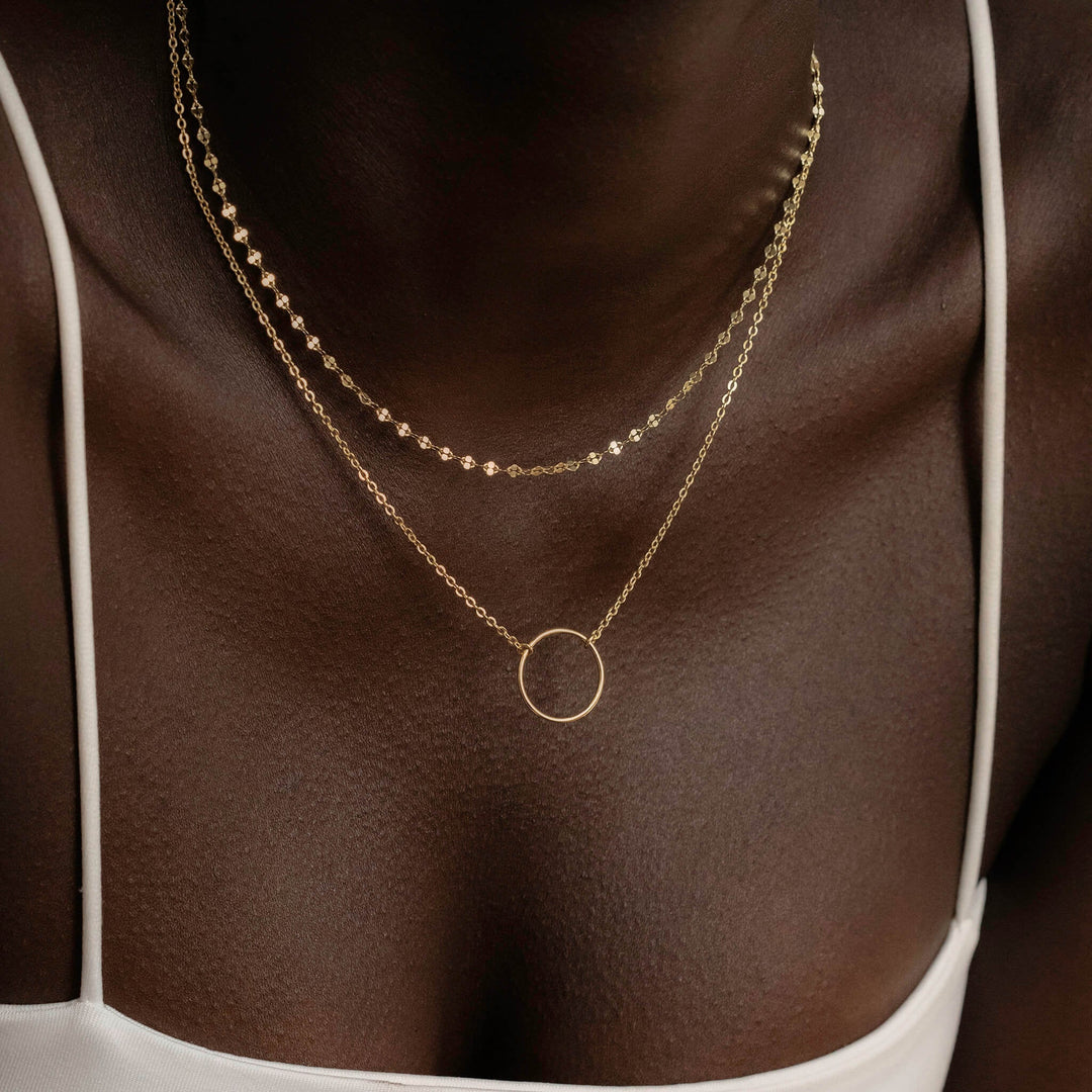 Circle Pendant Dainty Simple Necklace in 14K Solid Gold - Doozy Diamonds