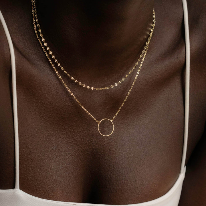 Circle Pendant Dainty Simple Necklace in 14K Solid Gold - Doozy Diamonds