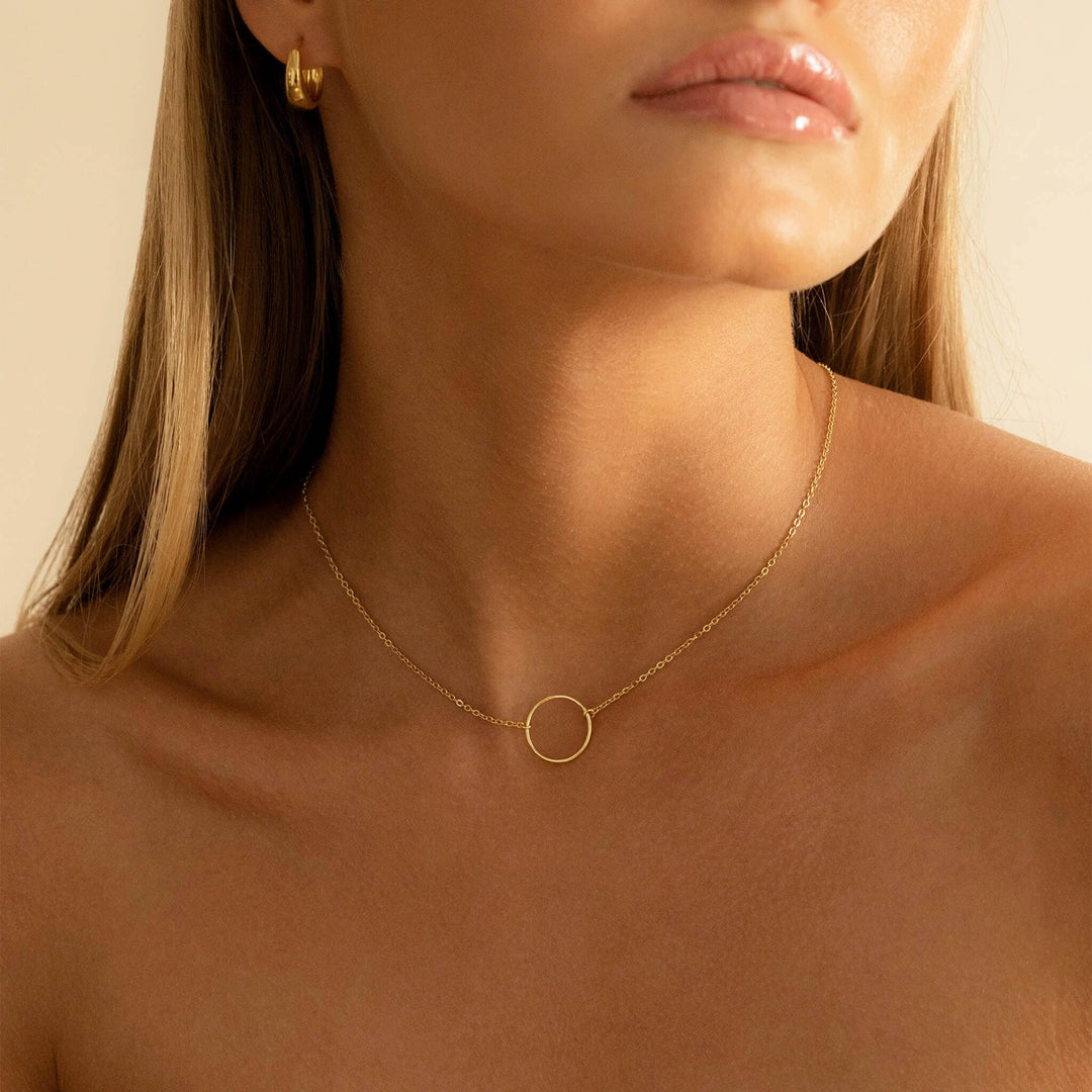 Circle Pendant Dainty Simple Necklace in 14K Solid Gold - Doozy Diamonds