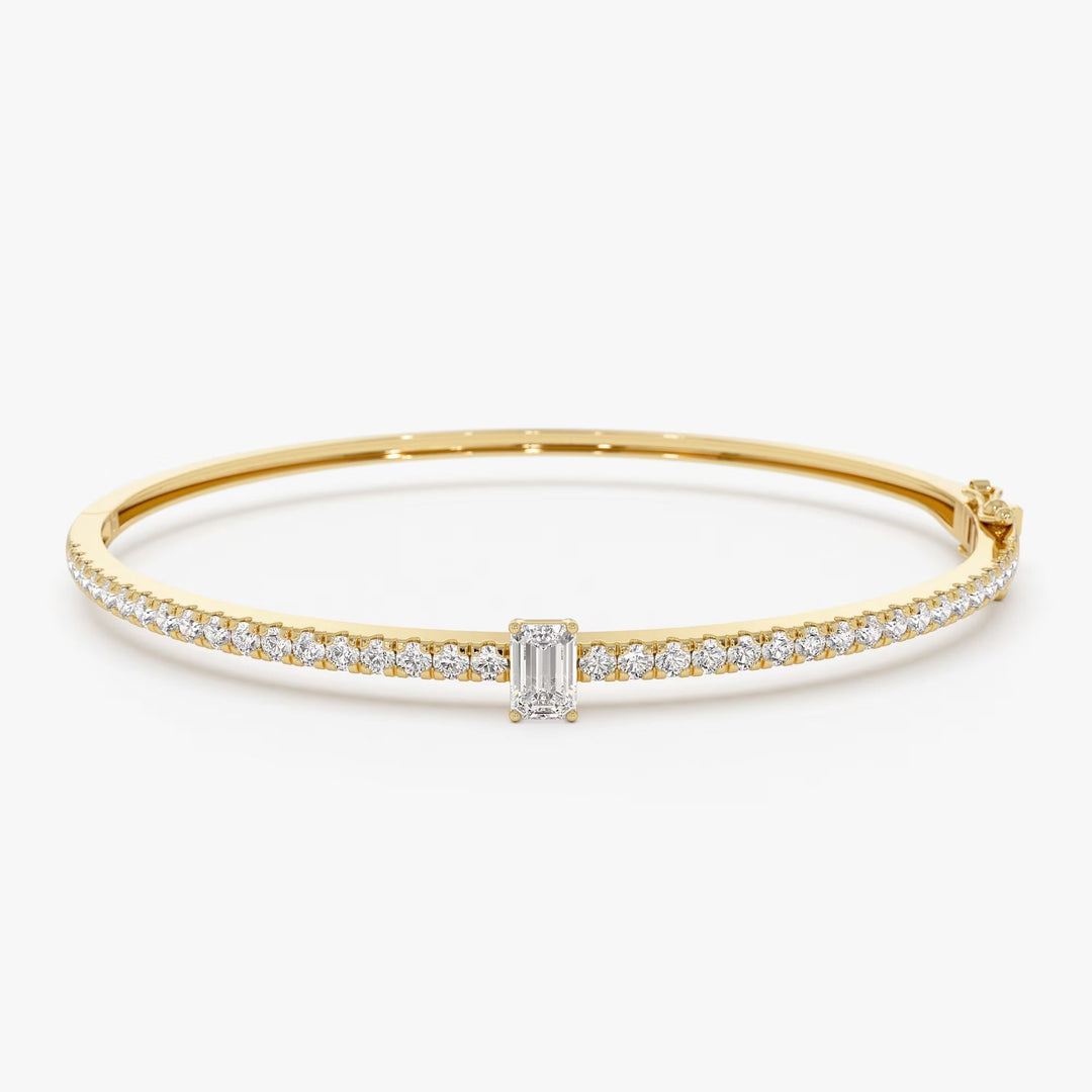 Emerald Shape Diamond and Gold Bracelet Bangle for Women - Doozy Diamonds