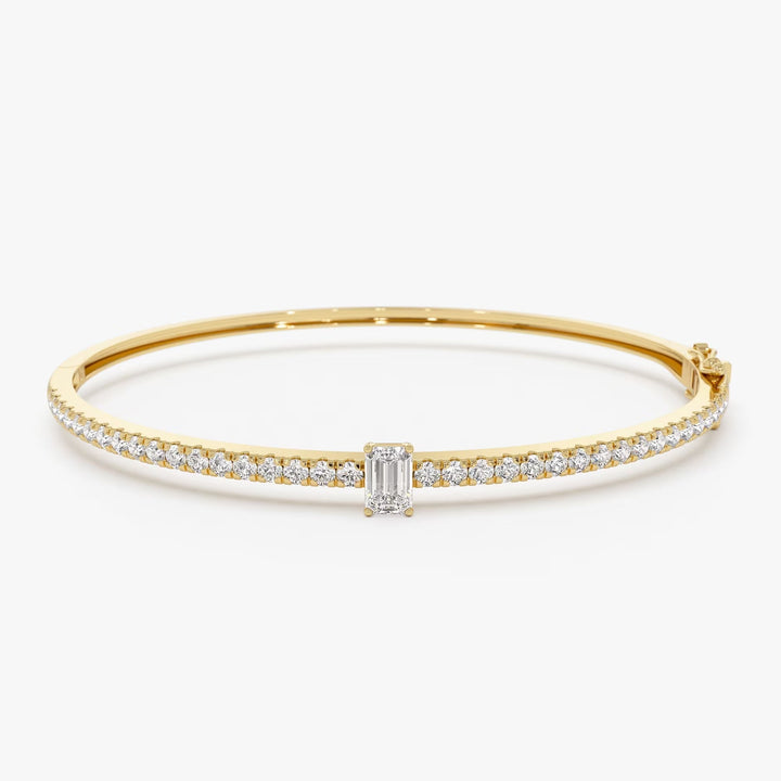 Emerald Shape Diamond and Gold Bracelet Bangle for Women - Doozy Diamonds