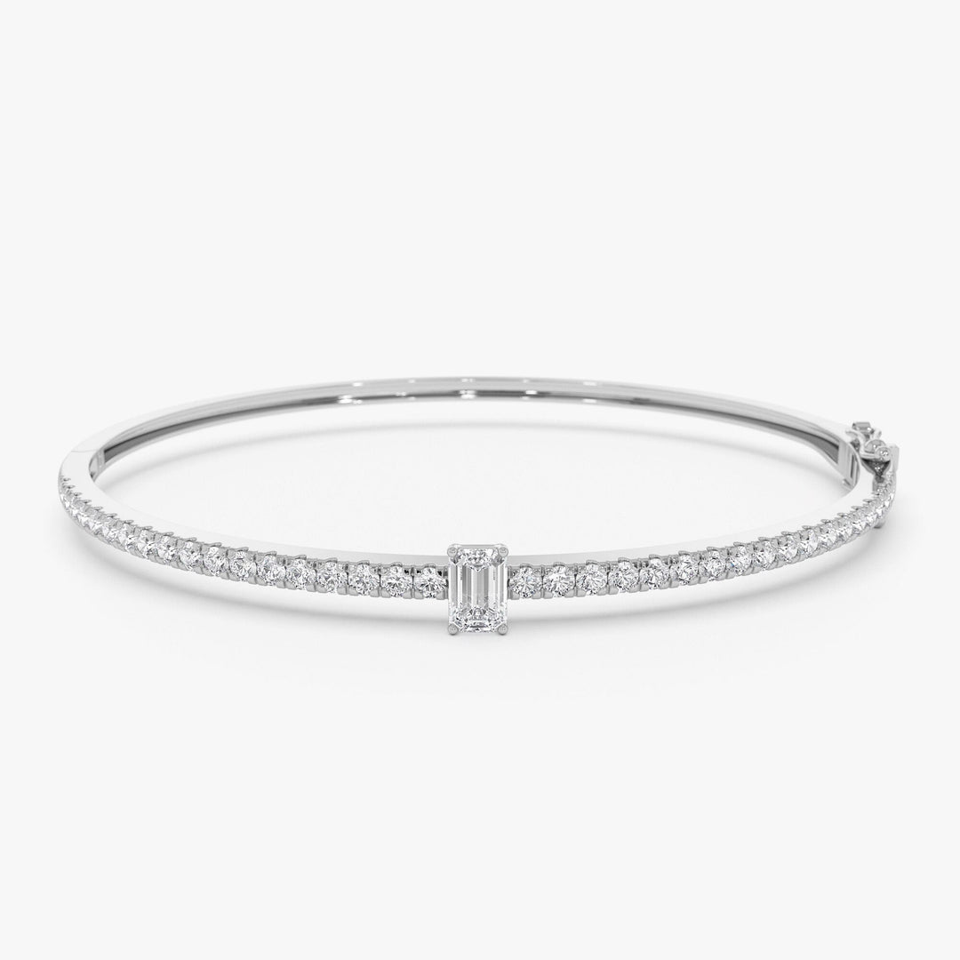 Emerald Shape Diamond and Gold Bracelet Bangle for Women - Doozy Diamonds