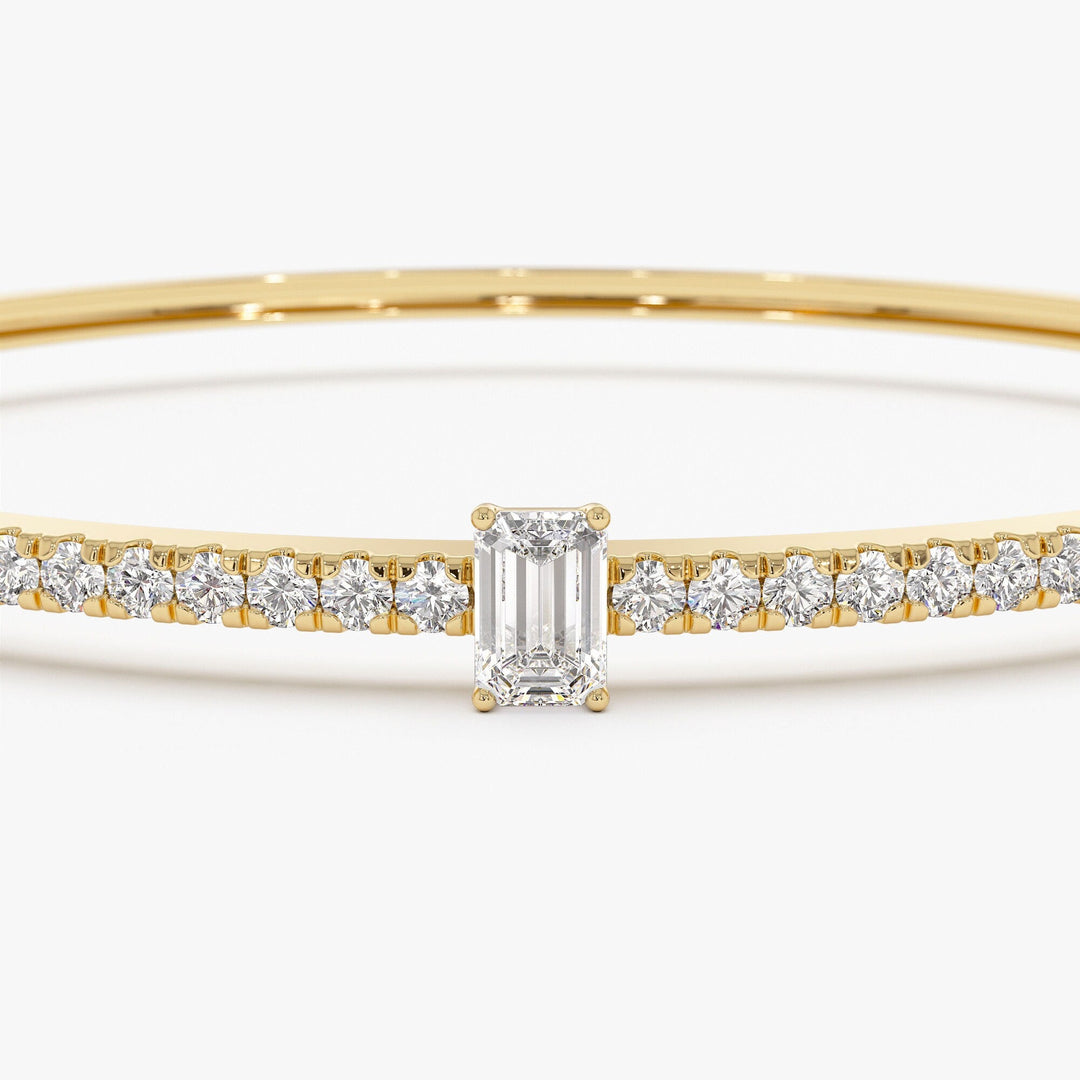 Emerald Shape Diamond and Gold Bracelet Bangle for Women - Doozy Diamonds
