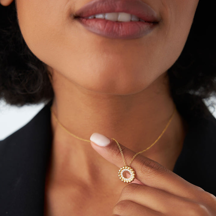 14k Solid Gold Beaded Diamond Circle Necklace for Christmas Gift - Doozy Diamonds