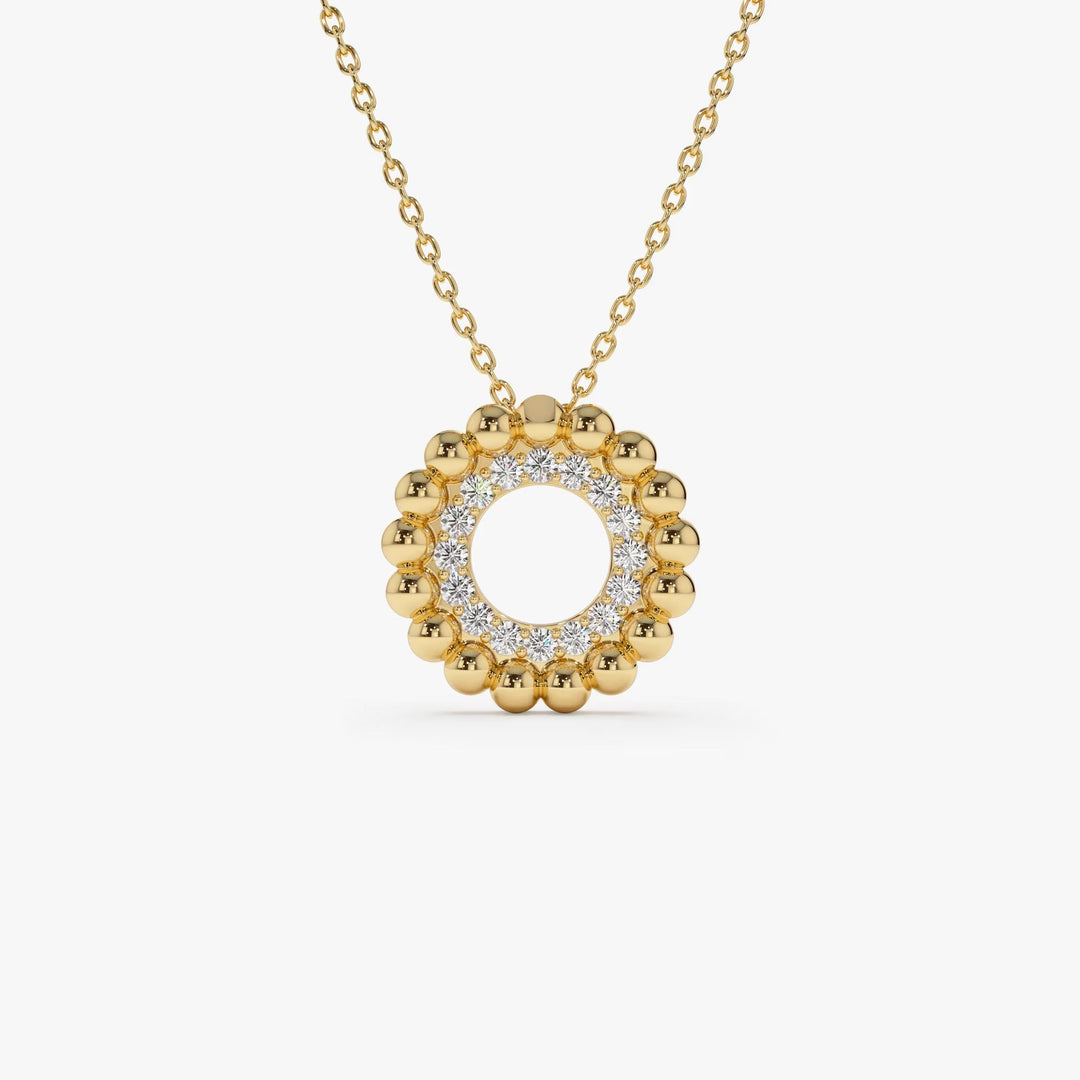 14k Solid Gold Beaded Diamond Circle Necklace for Christmas Gift - Doozy Diamonds