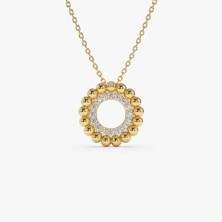14k Solid Gold Beaded Diamond Circle Necklace for Christmas Gift - Doozy Diamonds