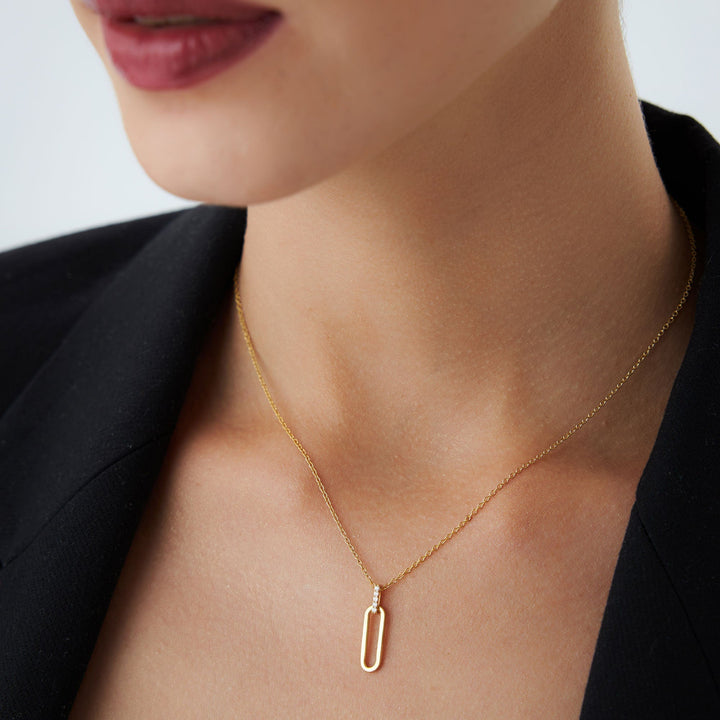 Round Cut Diamond 14k Gold Paper Clip Link Pendant for Her - Doozy Diamonds