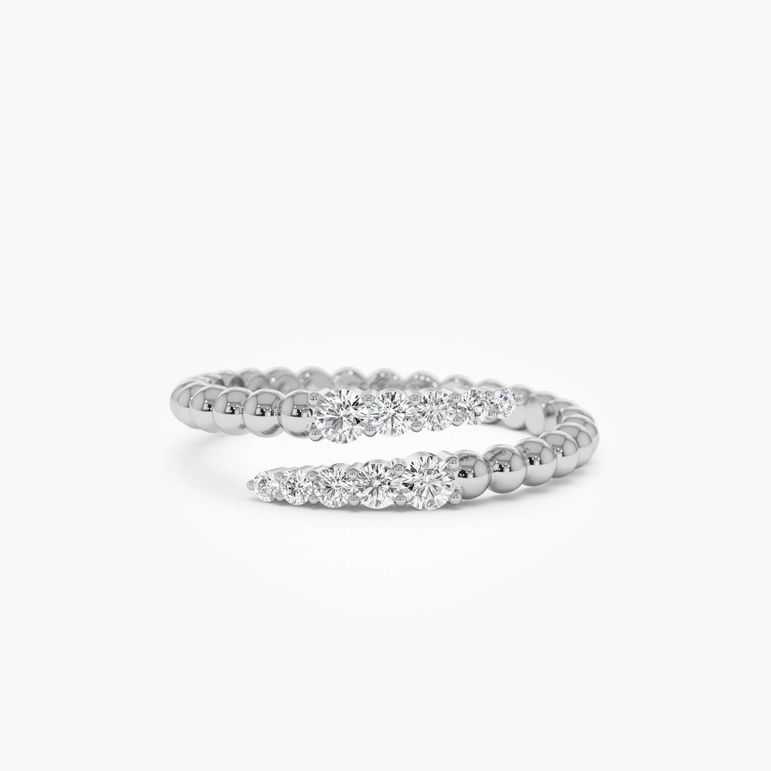 Round Cut Beaded Gold Diamond Spiral Band for Women - Doozy Diamonds