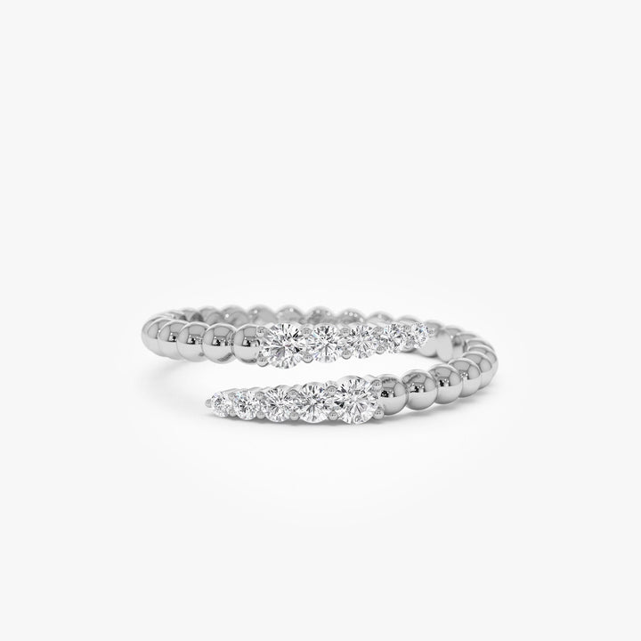 Round Cut Beaded Gold Diamond Spiral Band for Women - Doozy Diamonds