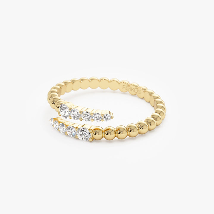 Round Cut Beaded Gold Diamond Spiral Band for Women - Doozy Diamonds