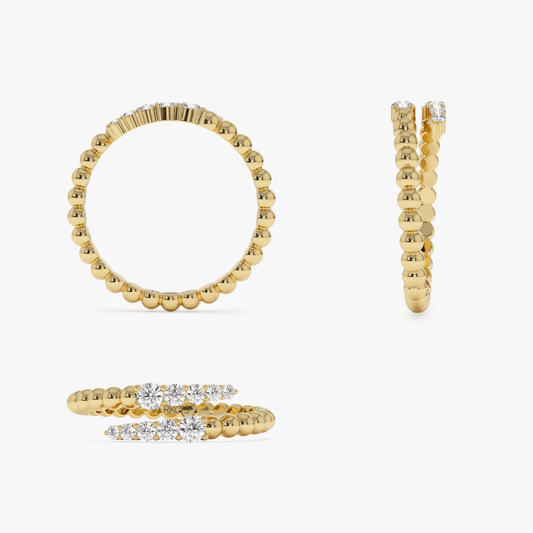 Round Cut Beaded Gold Diamond Spiral Band for Women - Doozy Diamonds