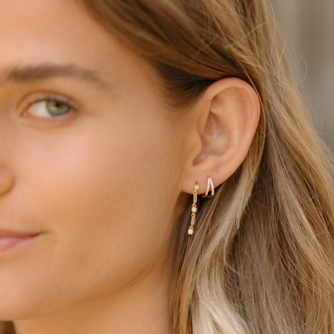 Round Cut Diamond Double Small Hoop Earrings for Women - Doozy Diamonds