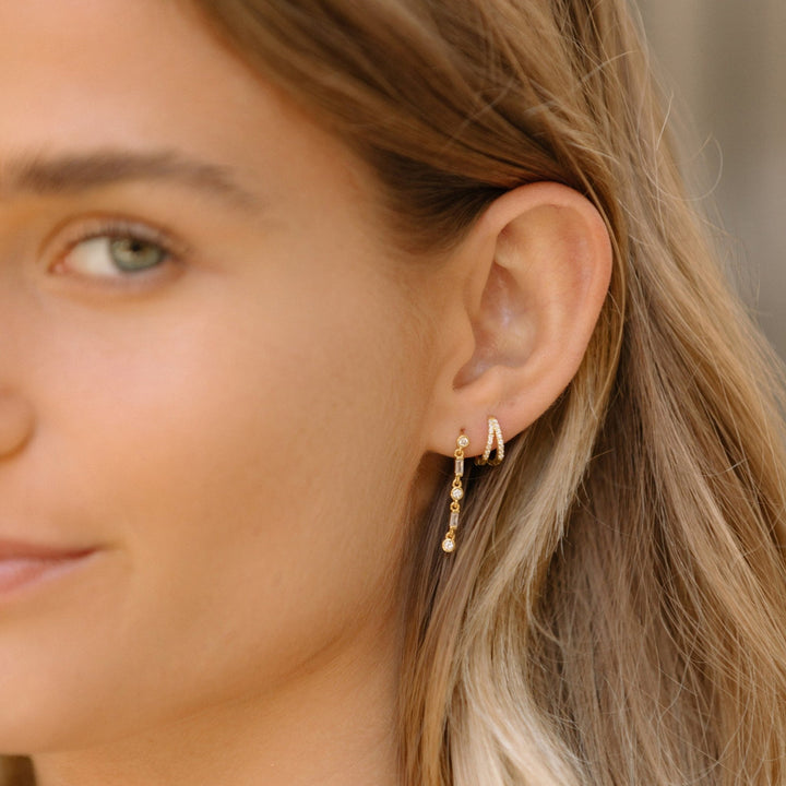 Round Cut Diamond Double Small Hoop Earrings for Women - Doozy Diamonds