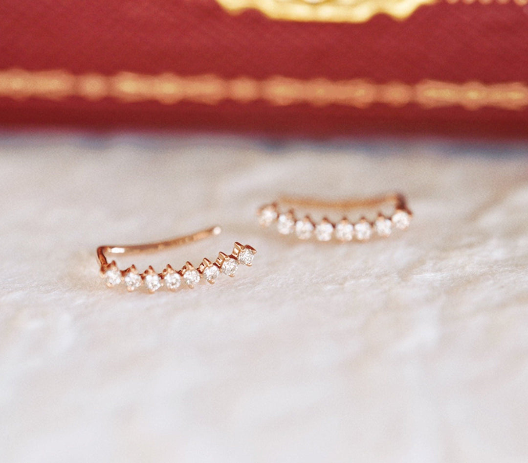Round Cut Diamond Ear Climber Earrings for Daily Wear - Doozy Diamonds
