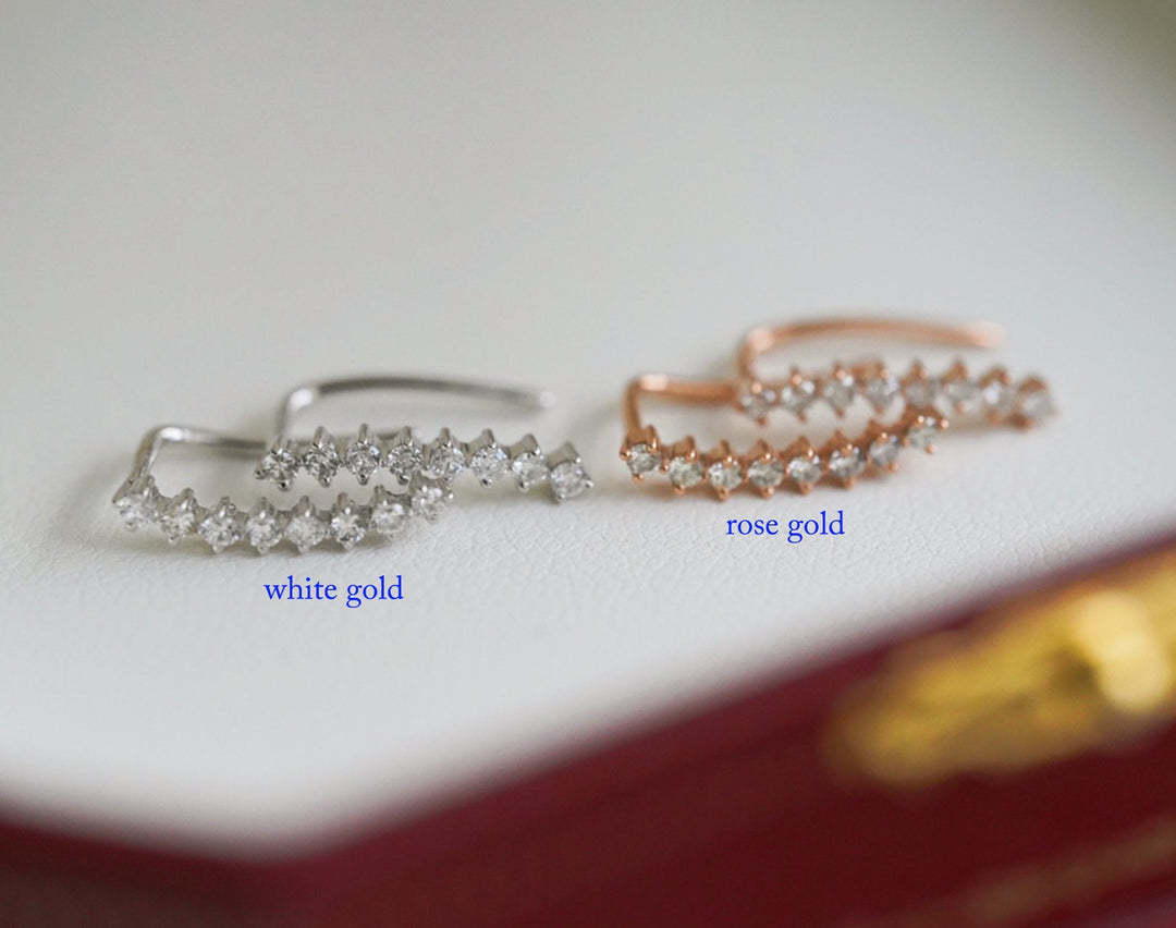 Round Cut Diamond Ear Climber Earrings for Daily Wear - Doozy Diamonds