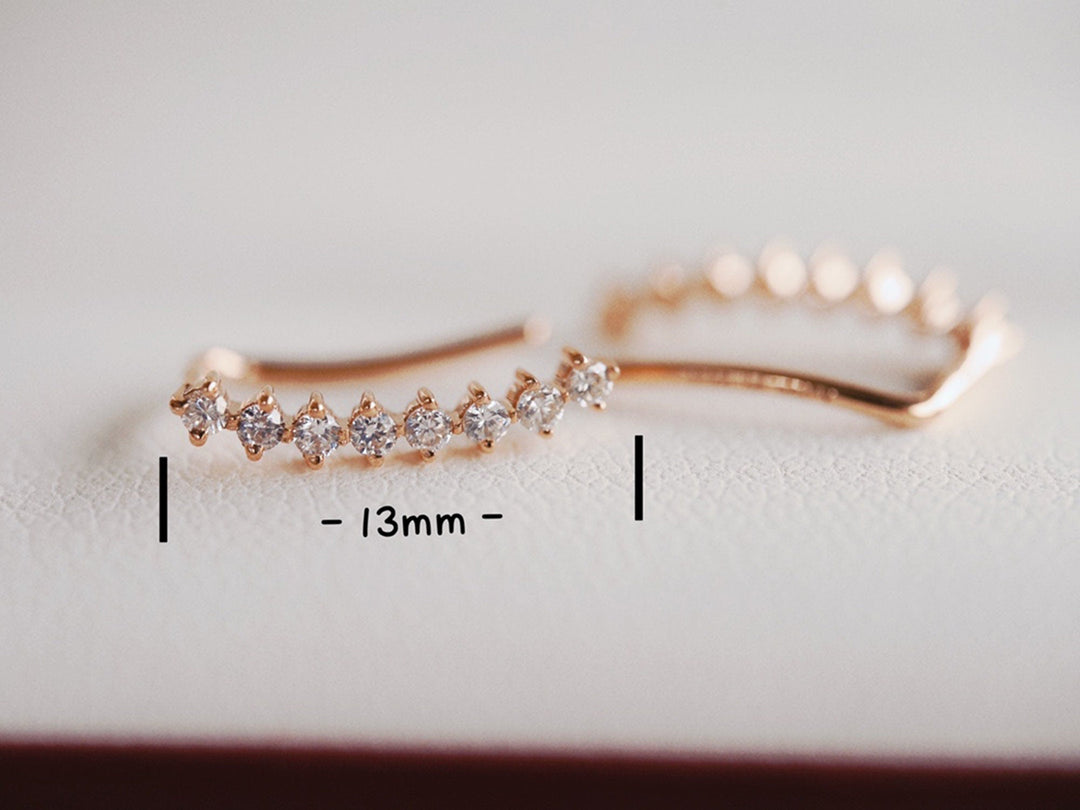 Round Cut Diamond Ear Climber Earrings for Daily Wear - Doozy Diamonds