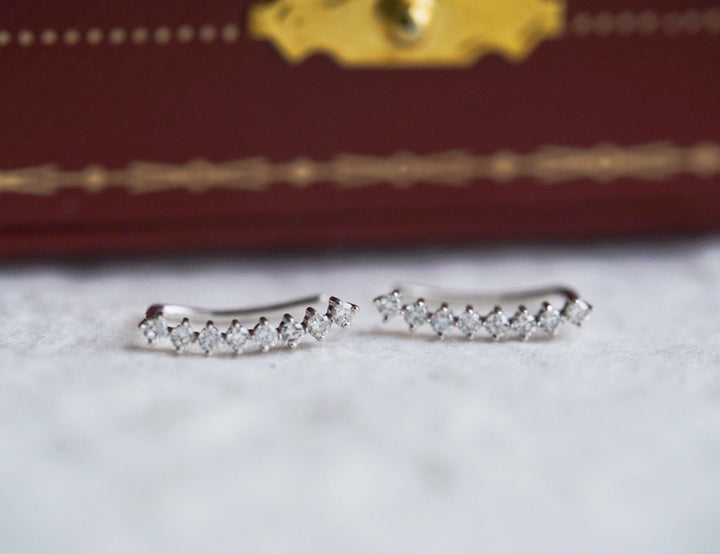 Round Cut Diamond Ear Climber Earrings for Daily Wear - Doozy Diamonds