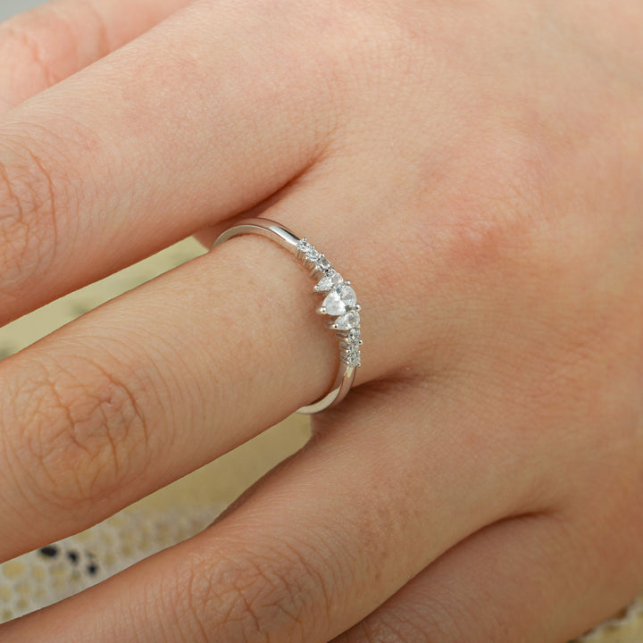 Pear & Round diamond band stacked with engagement ring