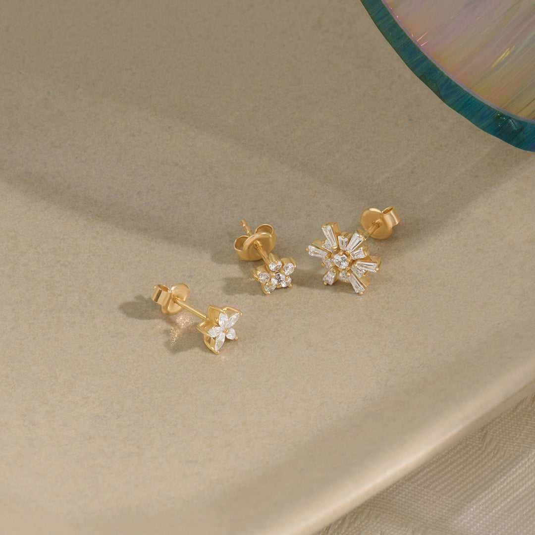 Marquise Cut lab grown diamonds Flower Earrings in Yellow Gold - Doozy Diamonds