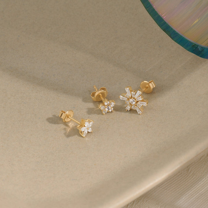 Marquise Cut lab grown diamonds Flower Earrings in Yellow Gold - Doozy Diamonds