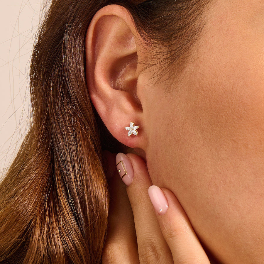 Marquise Cut lab grown diamonds Flower Earrings in Yellow Gold - Doozy Diamonds