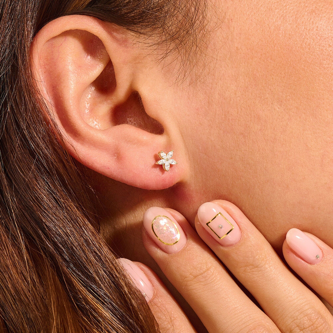 Marquise Cut lab grown diamonds Flower Earrings in Yellow Gold - Doozy Diamonds