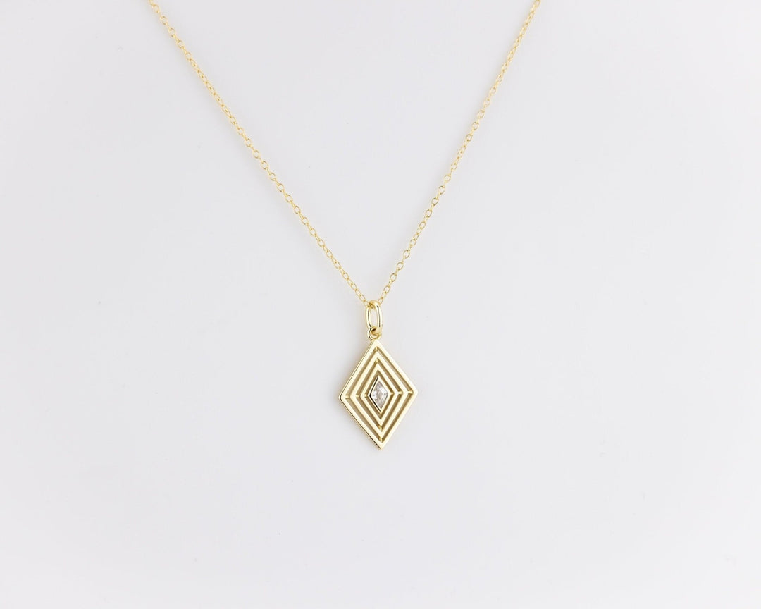 Rhombus art deco Diamond Pendant for Women in Gold - Doozy Diamonds