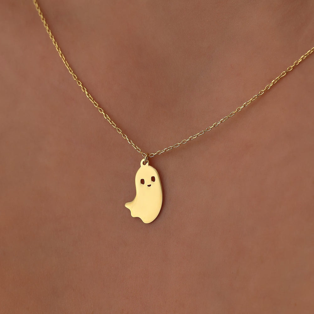 14K Gold Halloween Tiny Ghost Necklace Halloween Gift for Her - Doozy Diamonds