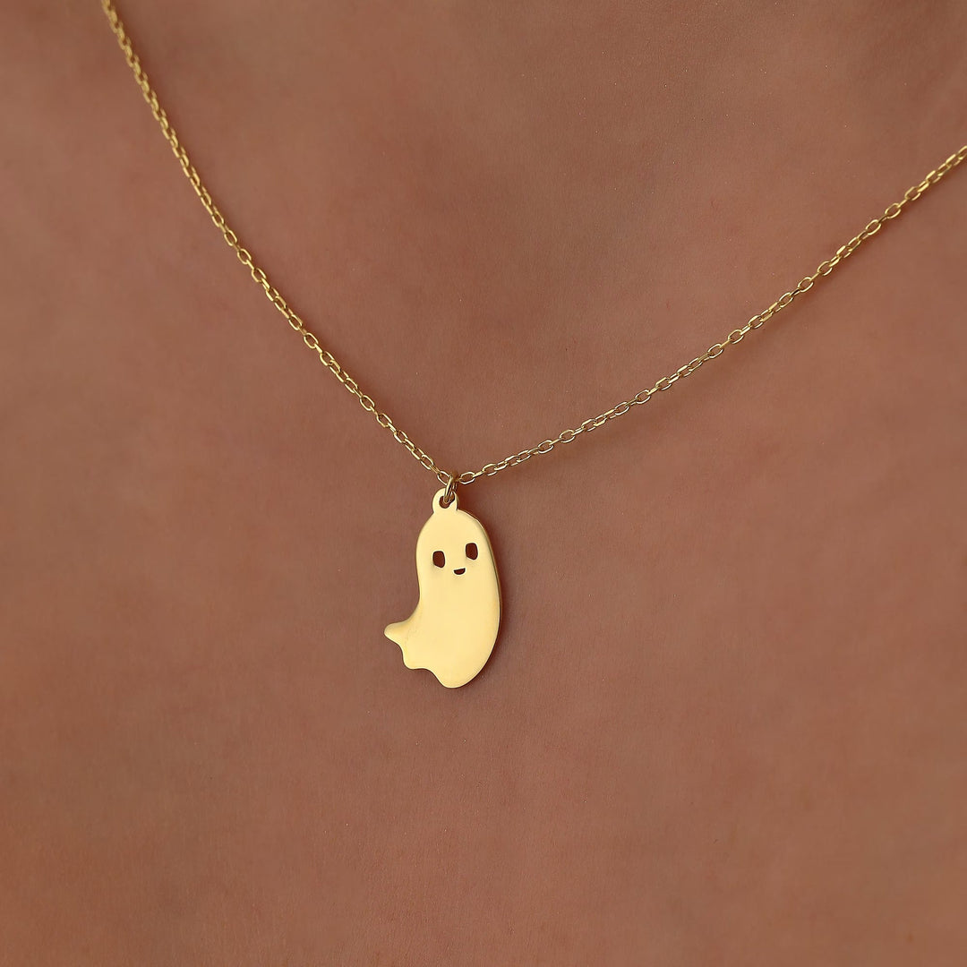 14K Gold Halloween Tiny Ghost Necklace Halloween Gift for Her - Doozy Diamonds