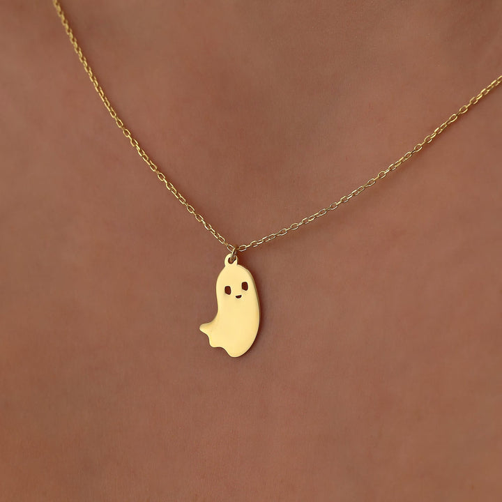 14K Gold Halloween Tiny Ghost Necklace Halloween Gift for Her - Doozy Diamonds
