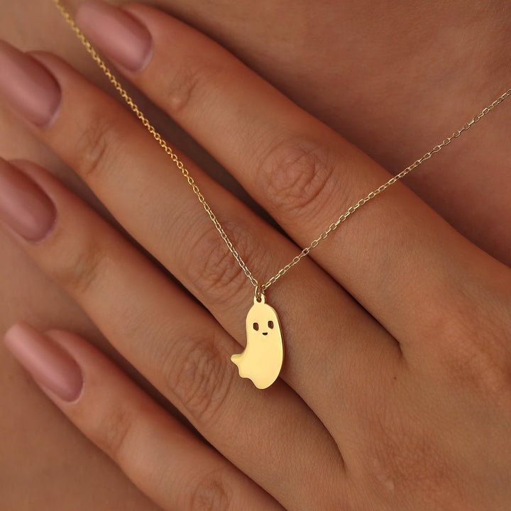 14K Gold Halloween Tiny Ghost Necklace Halloween Gift for Her - Doozy Diamonds
