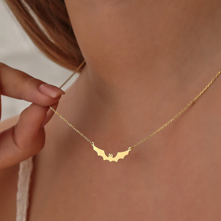 14K Gold Halloween Dainty Bat Necklace for Women - Doozy Diamonds