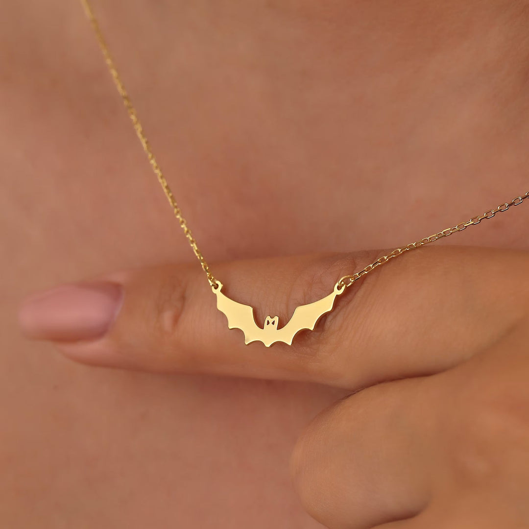 14K Gold Halloween Dainty Bat Necklace for Women - Doozy Diamonds