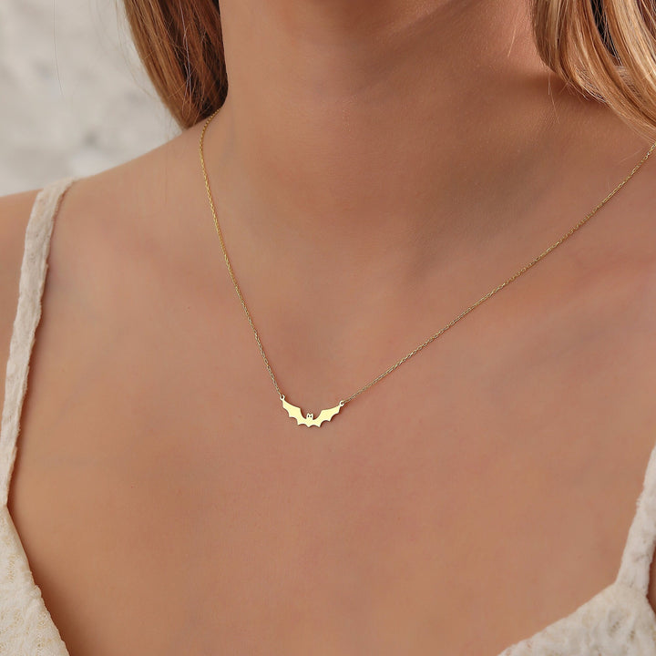 14K Gold Halloween Dainty Bat Necklace for Women - Doozy Diamonds