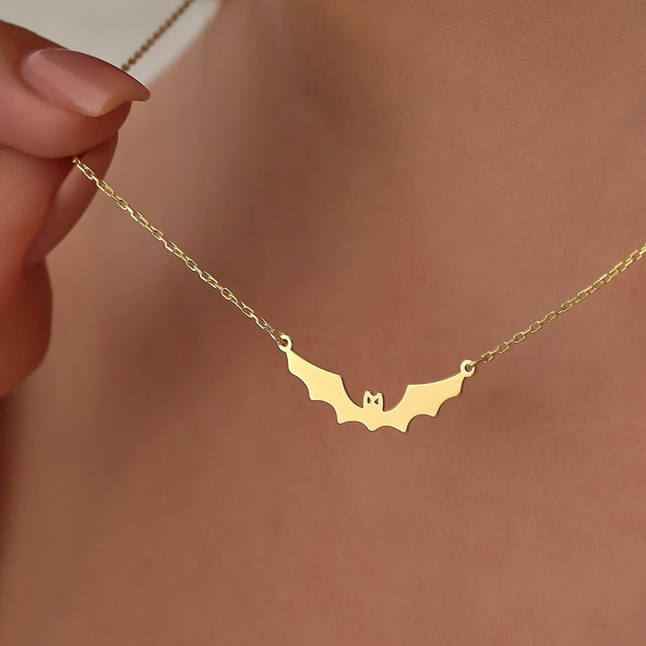 14K Gold Halloween Dainty Bat Necklace for Women - Doozy Diamonds