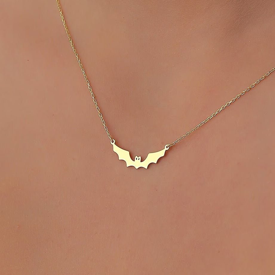 14K Gold Halloween Dainty Bat Necklace for Women - Doozy Diamonds